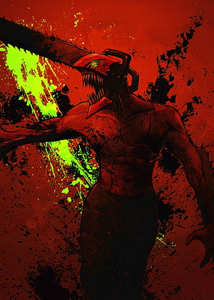 Chainsaw Man Pochita Fiend Form with Chainsaw Head and Red Splatter Background, Pin on Chainsaw Man, pochita HD phone wallpaper