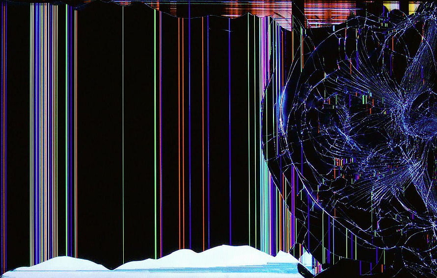 Abstract Glitch Art with Vertical Color Bars and Fractured Digital Sphere on Black Background HD wallpaper