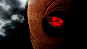 Obito Uchiha Sharingan Eye Close-Up in Dark Anime Style HD wallpaper