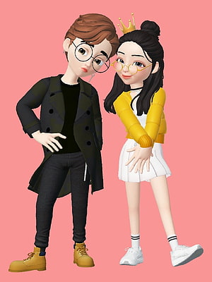 Stylish 3D Couple Avatar Wallpaper with Pink Background HD phone wallpaper
