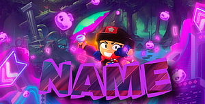 Brawl Stars Character in Neon Jungle Arena with Glowing Skulls and Vibrant Purple Lighting HD wallpaper