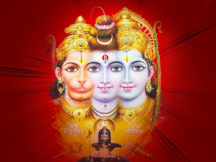Trinity of Ram Hanuman and Shiva in Golden Divine Art, Ram Hanuman Shiva, #ram hanuman HD wallpaper