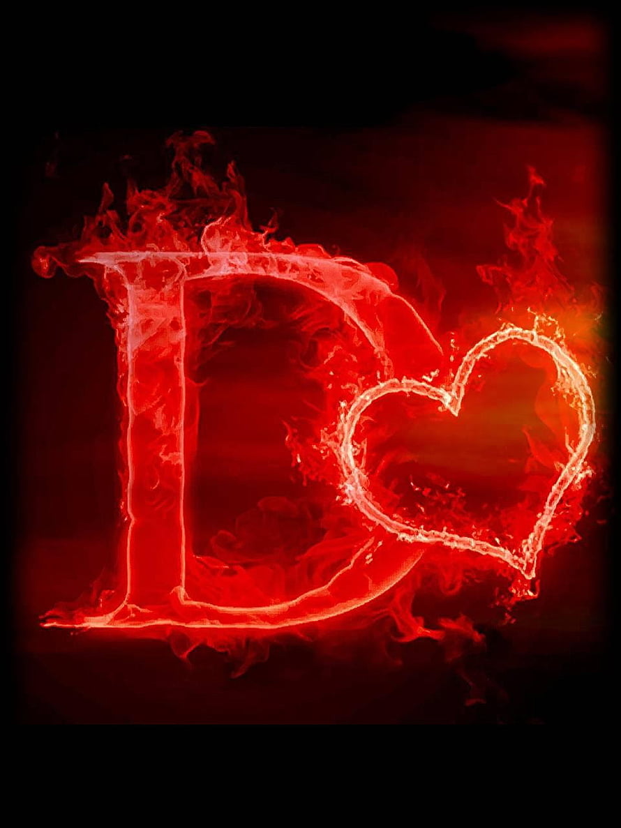 Flaming Letter D With Heart Design in Fiery Red Smoke on Black Background HD phone wallpaper