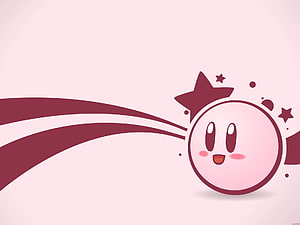 Cute Kirby Character Illustration with Star and Motion Trail on Soft Pink Background HD wallpaper