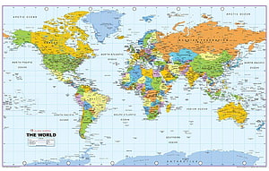 Detailed Political World Map with Color-Coded Countries and Oceans HD wallpaper