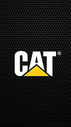 Caterpillar CAT Logo on Black Hexagonal Mesh Background HD phone wallpaper