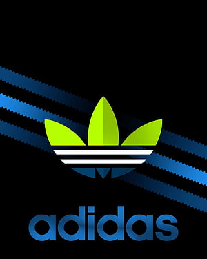 Adidas Trefoil Logo with Neon Green and Blue Stripes on Black Background HD phone wallpaper