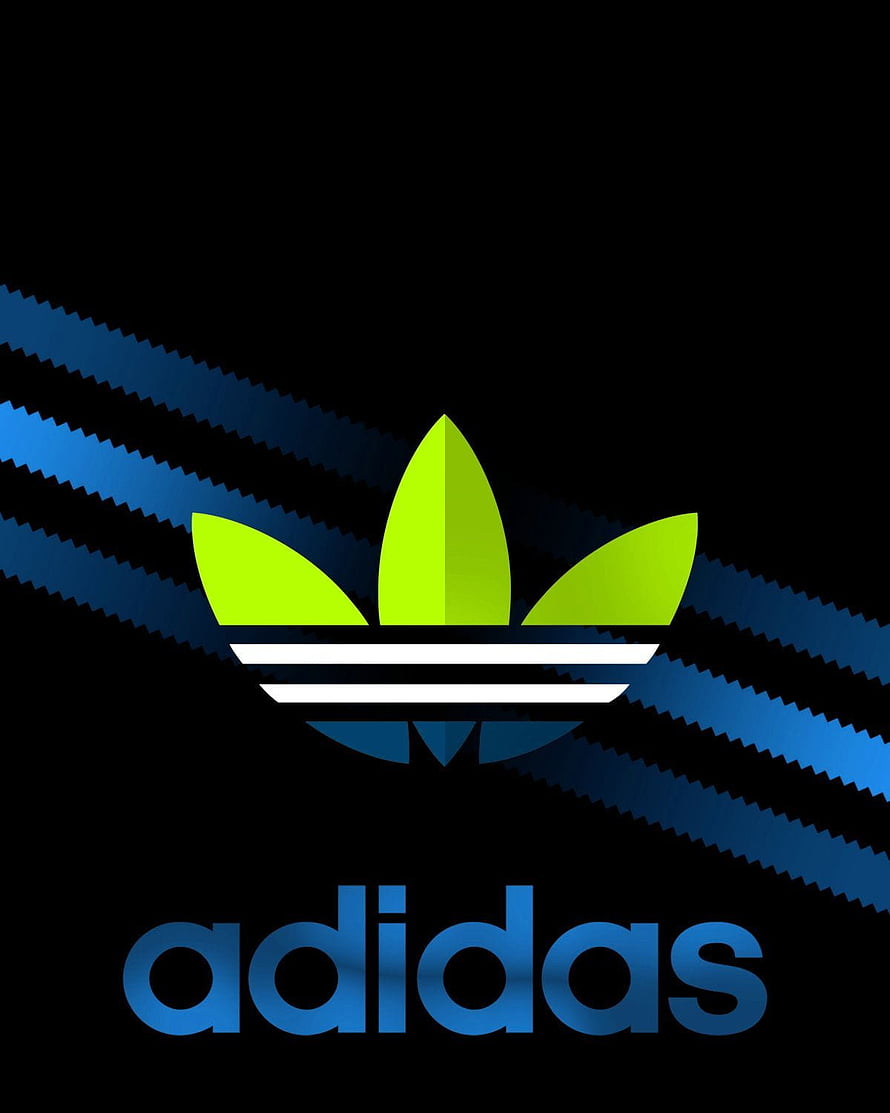 Adidas Trefoil Logo with Neon Green and Blue Stripes on Black Background HD phone wallpaper