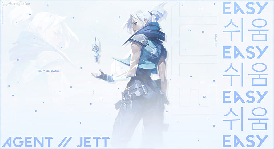 Valorant Jett Agent Minimalist Illustration with Soft Blue Palette and Floating Dagger HD wallpaper