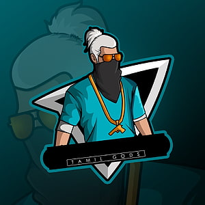 Tamil Gods Gaming Logo Featuring Stylized Character with Mask and Gold Chain HD phone wallpaper