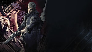 Nero from Devil May Cry 5 holding a revolver with a dark gothic background HD wallpaper