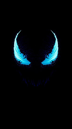 Glowing Blue Venom Eyes in Dark AMOLED Style HD phone wallpaper