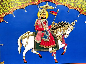Ramdevji Maharaj on White Horse Traditional Indian Devotional Painting HD wallpaper