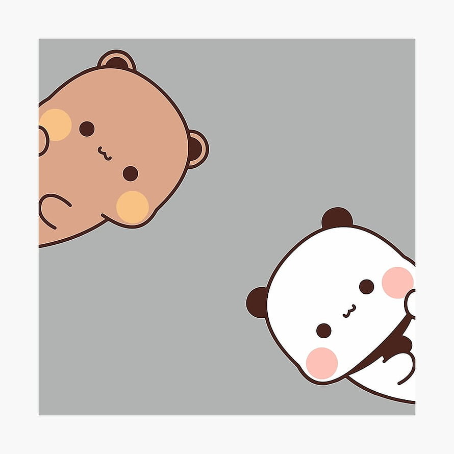 Cute Bubu Dudu Panda and Bear Kawaii Illustration on Gray Background HD phone wallpaper