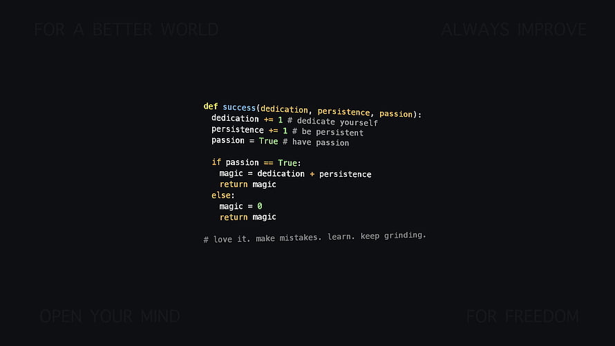 Motivational Python Code Snippet on Dark Background with Inspirational Quotes HD wallpaper
