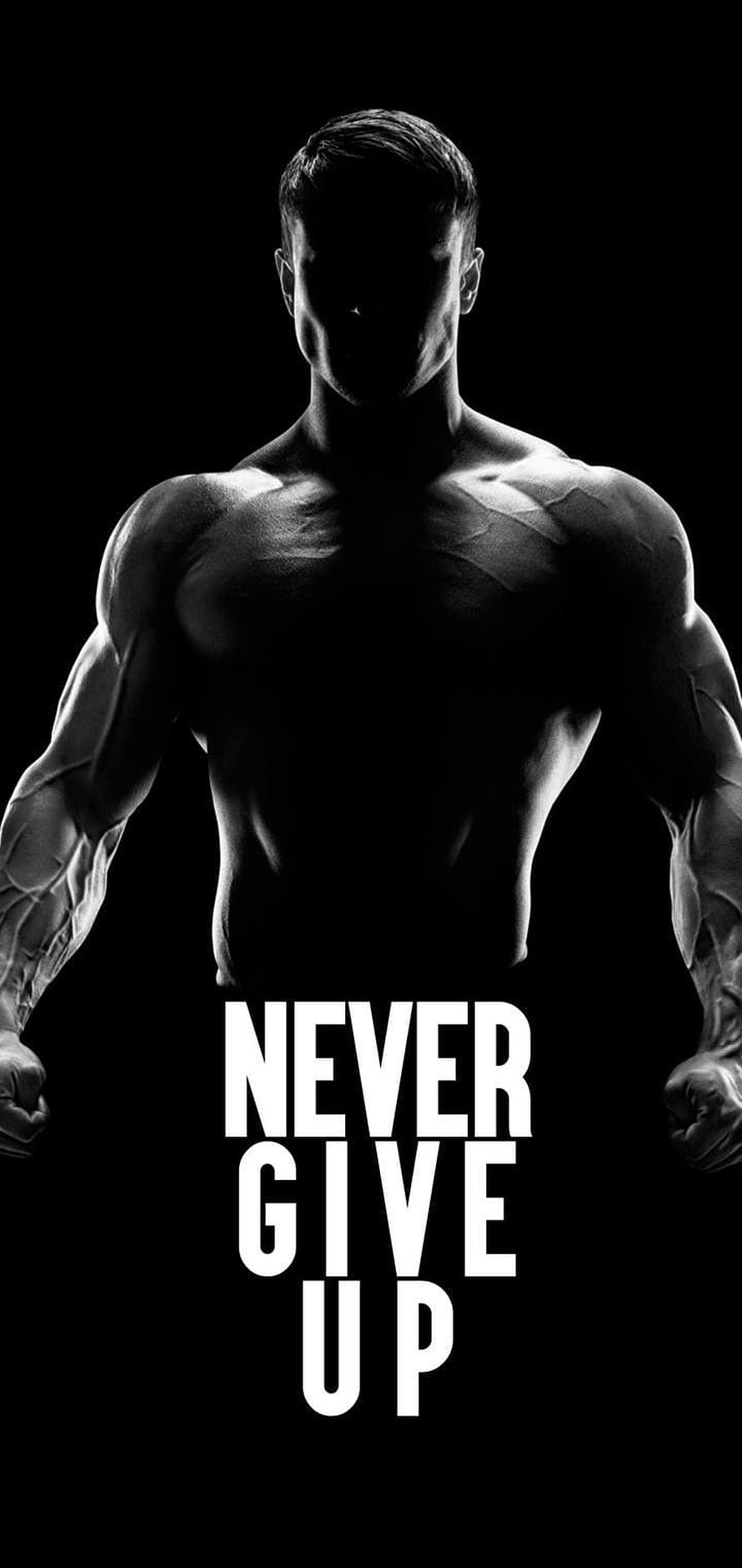 Black and White Silhouette of a Muscular Bodybuilder with Motivational Text HD phone wallpaper