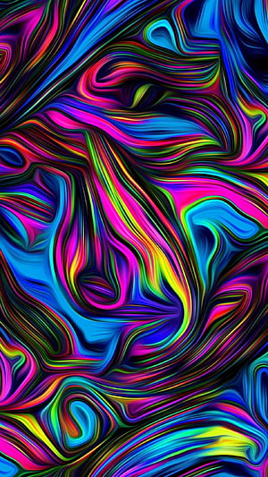 Vibrant Psychedelic Liquid Swirls Abstract Digital Art Pattern HD phone wallpaper