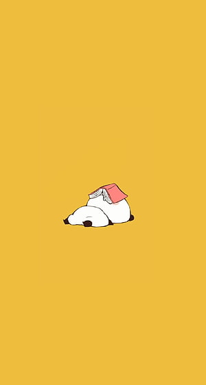Cute Kawaii Panda Sleeping with Book on Solid Yellow Background HD phone wallpaper