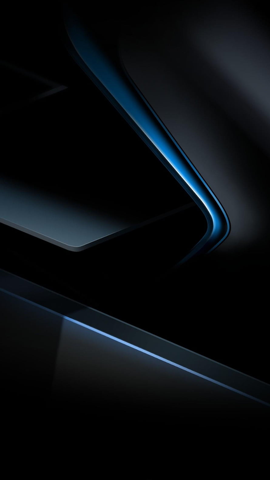 Sleek Black and Blue Abstract Geometric Design with Glowing Edges HD phone wallpaper