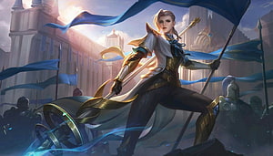 Silvanna from Mobile Legends Bang Bang Leading a Blue Bannered Army Before a Castle HD wallpaper