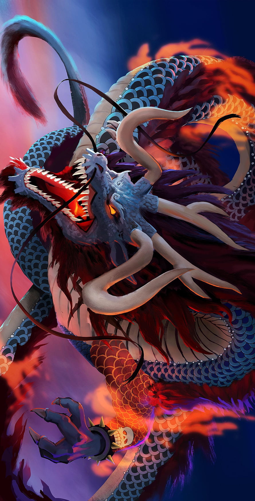 Kaido the Dragon from One Piece in a Fierce Digital Art Portrait HD phone wallpaper