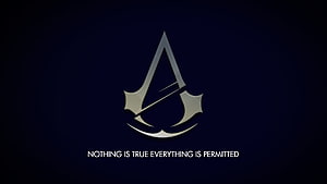 Assassin's Creed Brotherhood Emblem With Motto On Dark Navy Background HD wallpaper