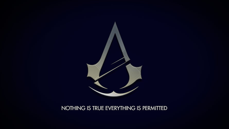 Assassin's Creed Brotherhood Emblem With Motto On Dark Navy Background HD wallpaper