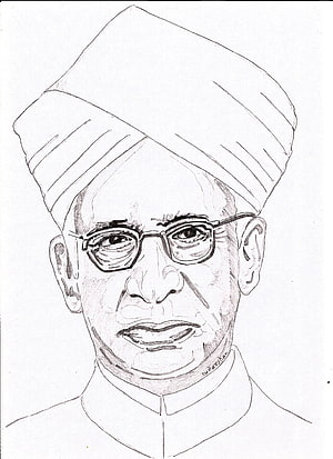 Pencil Portrait of Sarvepalli Radhakrishnan Wearing Glasses and Traditional Headgear HD phone wallpaper