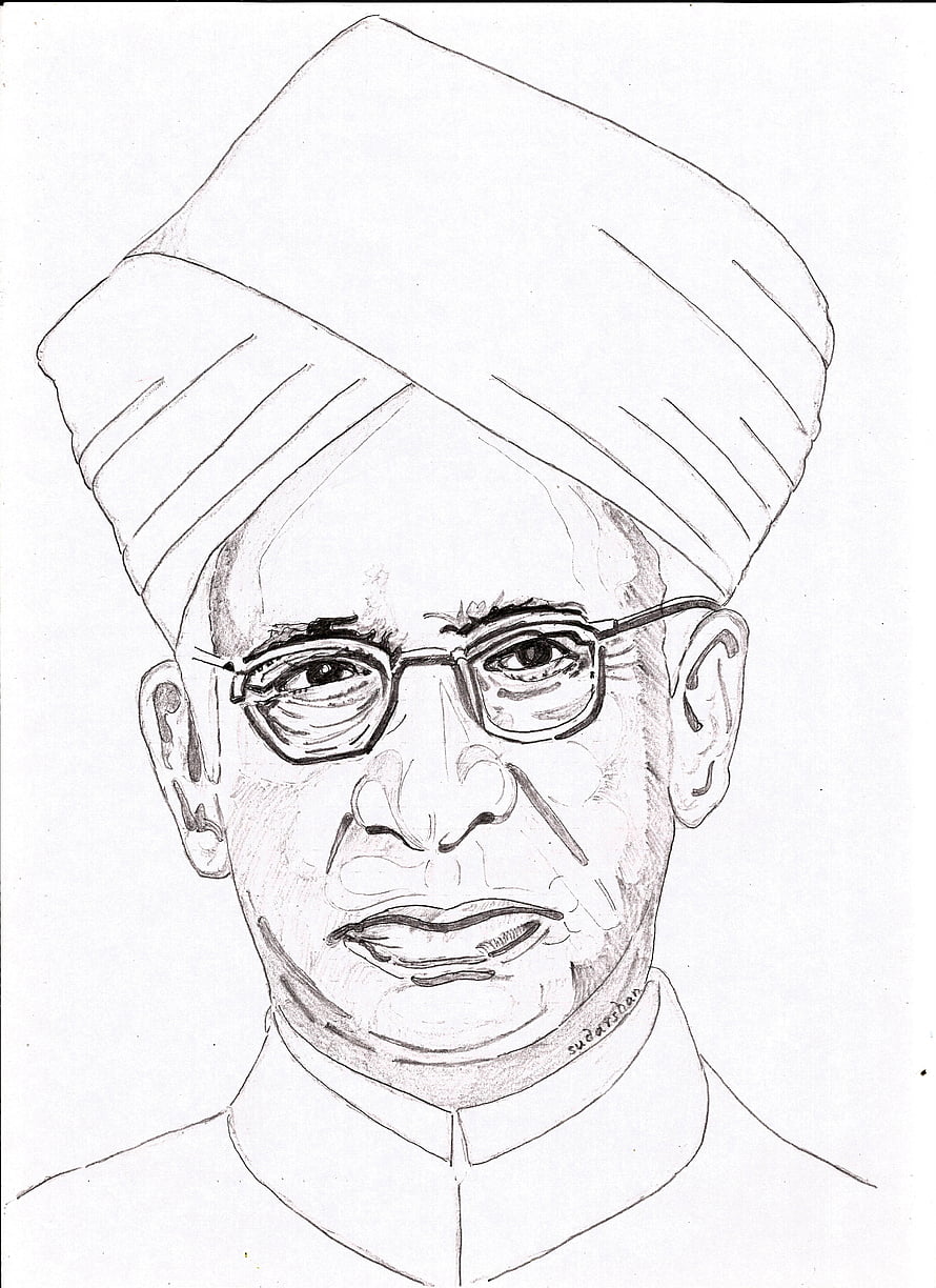 Pencil Portrait of Sarvepalli Radhakrishnan Wearing Glasses and Traditional Headgear HD phone wallpaper