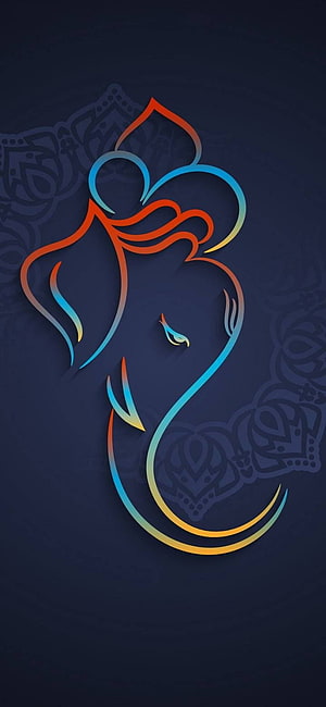Minimalist Ganesha Line Art with Gradient Colors on Dark Background HD phone wallpaper