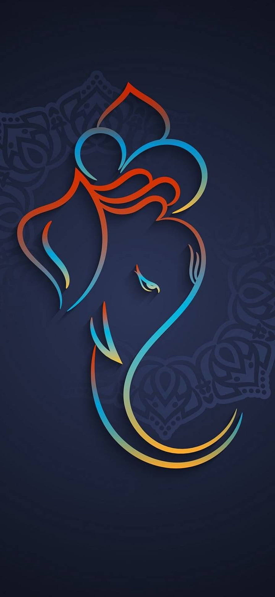 Minimalist Ganesha Line Art with Gradient Colors on Dark Background HD phone wallpaper
