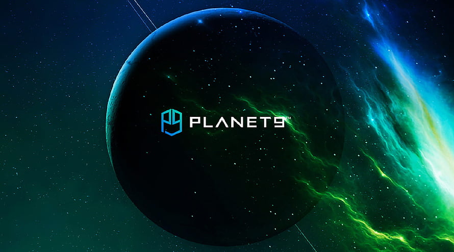 Planet 9 Gaming Logo Against Dark Planet and Green Nebula Space Background HD wallpaper