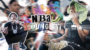 NBA YoungBoy collage featuring bandana, snake, and cash in a gritty hip-hop style HD wallpaper