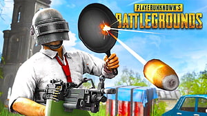 PUBG Battlegrounds Character Blocking Bullet with Frying Pan and Machine Gun HD wallpaper