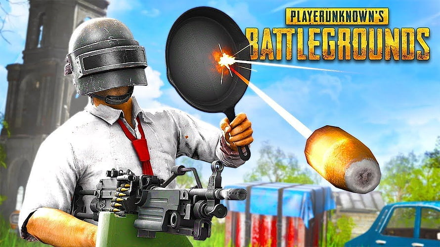 PUBG Battlegrounds Character Blocking Bullet with Frying Pan and Machine Gun HD wallpaper
