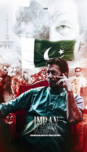 Imran Khan Political Portrait with Pakistan Flag and Throne HD phone wallpaper