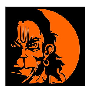 Angry Hanuman Silhouette Artwork With Crescent Moon And Bold Orange Palette, DreamKraft Angry Hanuman Sticker, hanuman logo HD phone wallpaper