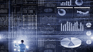 Business Professional Interacting with Large Financial Data Dashboard and Analytics Charts HD wallpaper