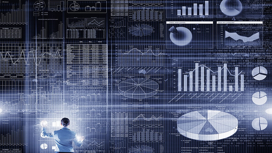 Business Professional Interacting with Large Financial Data Dashboard and Analytics Charts HD wallpaper