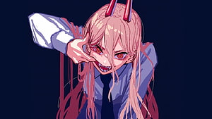 Power from Chainsaw Man in a menacing pose with sharp teeth and red eyes HD wallpaper