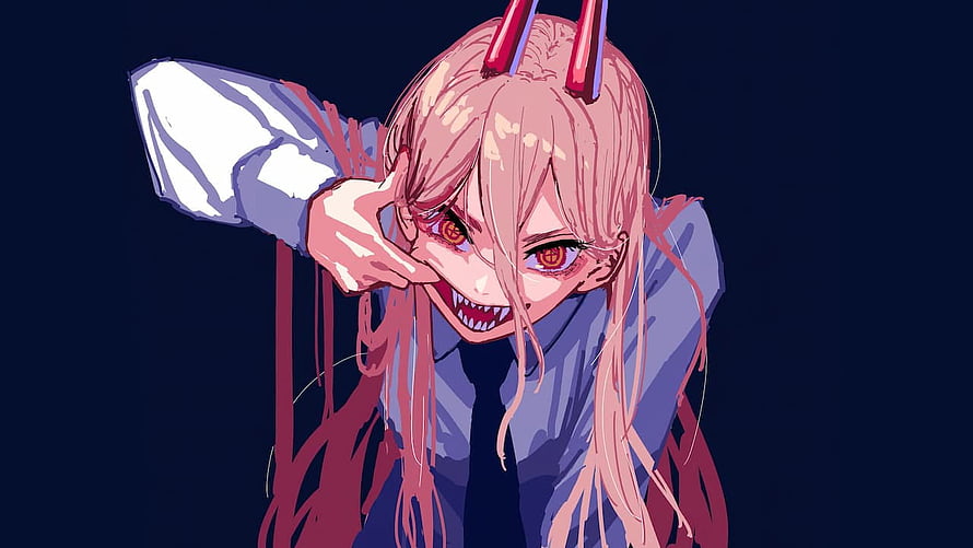 Power from Chainsaw Man in a menacing pose with sharp teeth and red eyes HD wallpaper