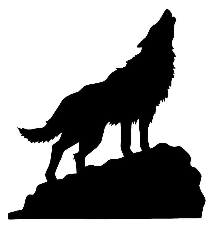 Black Wolf Silhouette Howling on Rocky Outcrop Against White Background HD phone wallpaper