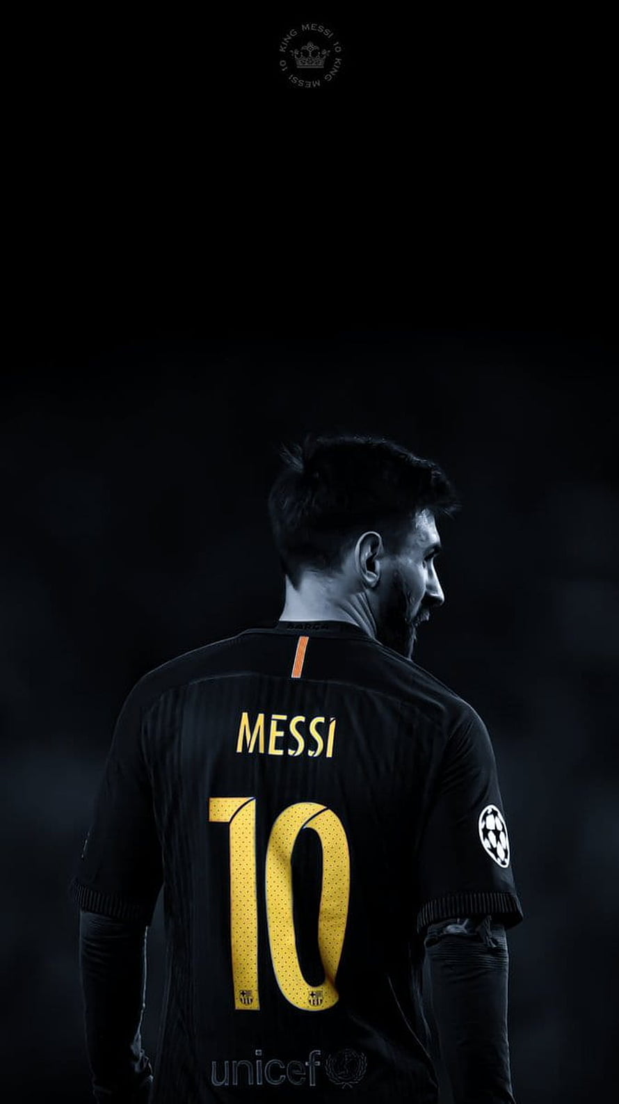 Lionel Messi in Black Barcelona Away Kit with Number 10 and UNICEF Sponsor HD phone wallpaper