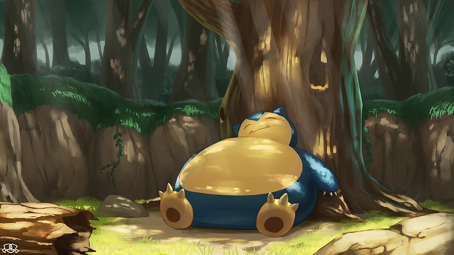 Snorlax Sleeping Peacefully in a Lush Forest Clearing HD wallpaper