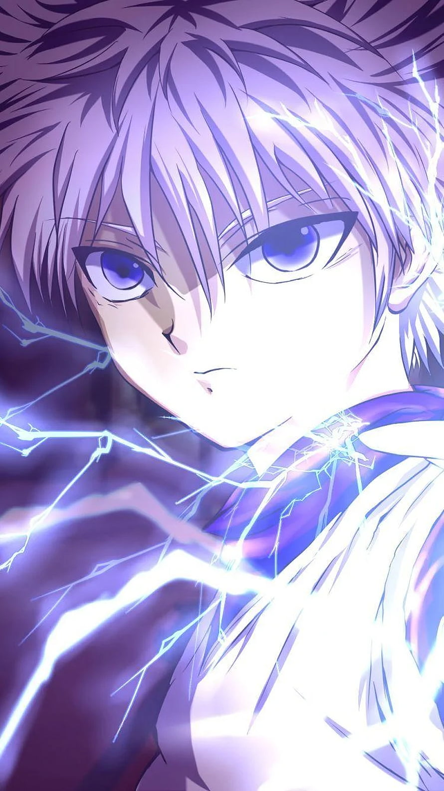 Killua Zoldyck Channeling Electric Energy in Intense Anime Close-Up HD phone wallpaper
