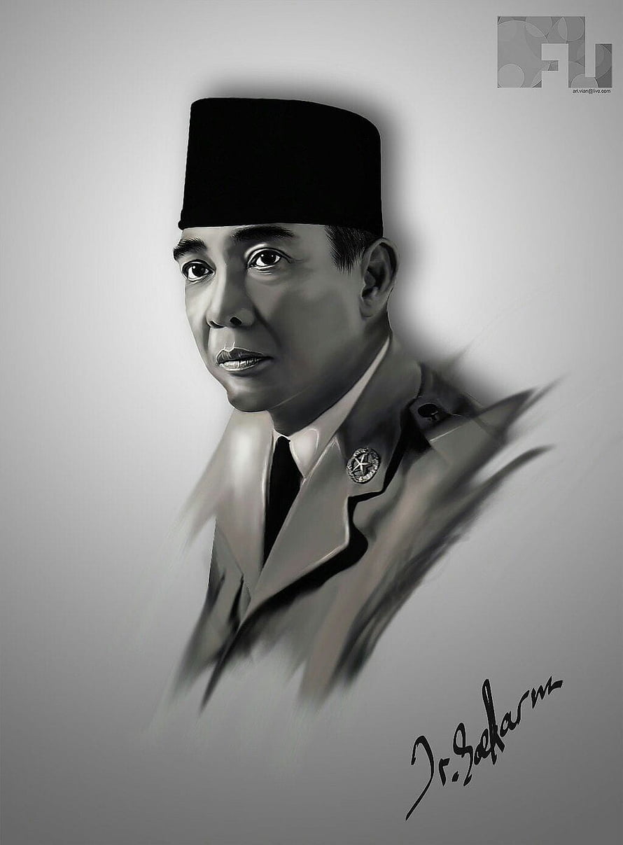 Digital Portrait of Ir. Soekarno in Traditional Headwear and Formal Suit HD phone wallpaper