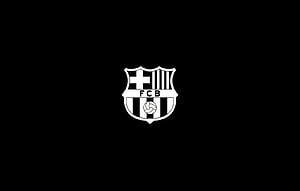 FC Barcelona Monochrome Shield Emblem on Black Background HD wallpaper