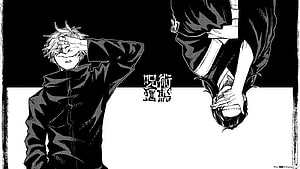 Toji Fushiguro and Gojo Satoru in High Contrast Black and White Jujutsu Kaisen Manga Panel HD wallpaper