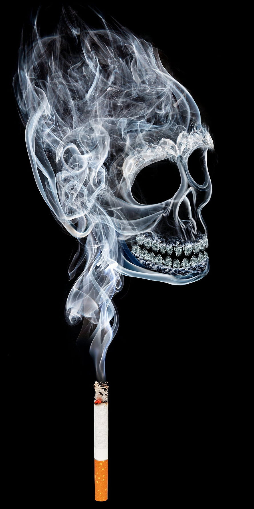 Cigarette Smoke Forming a Human Skull on Black Background HD phone wallpaper