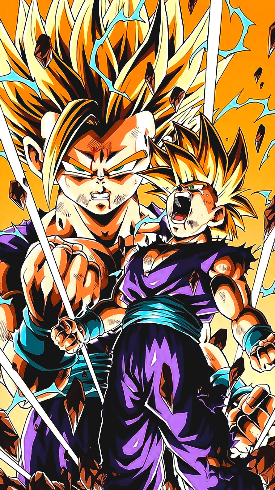Super Saiyan 2 Gohan and Goku in Intense Dragon Ball Z Battle Scene HD phone wallpaper